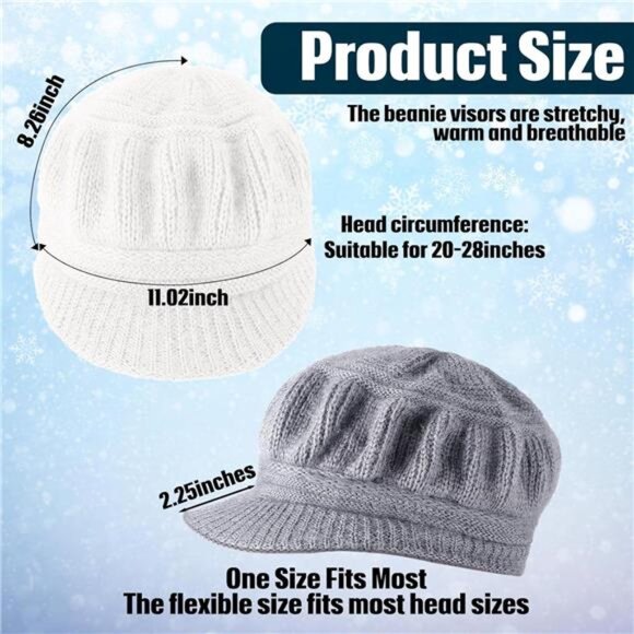 3 Pieces Women Winter Slouchy Beanie Cap with Visor Knitted Newsboy Hats main image 4